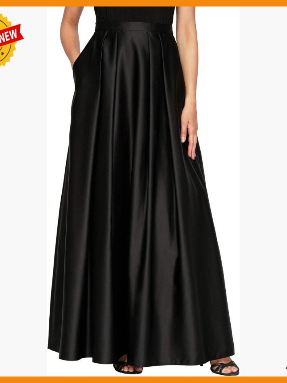Formal Maxi Skirt with Inverted Pleat and Hidden Pockets, Satin Fabric